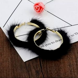 NWOT Black Fur Earrings
